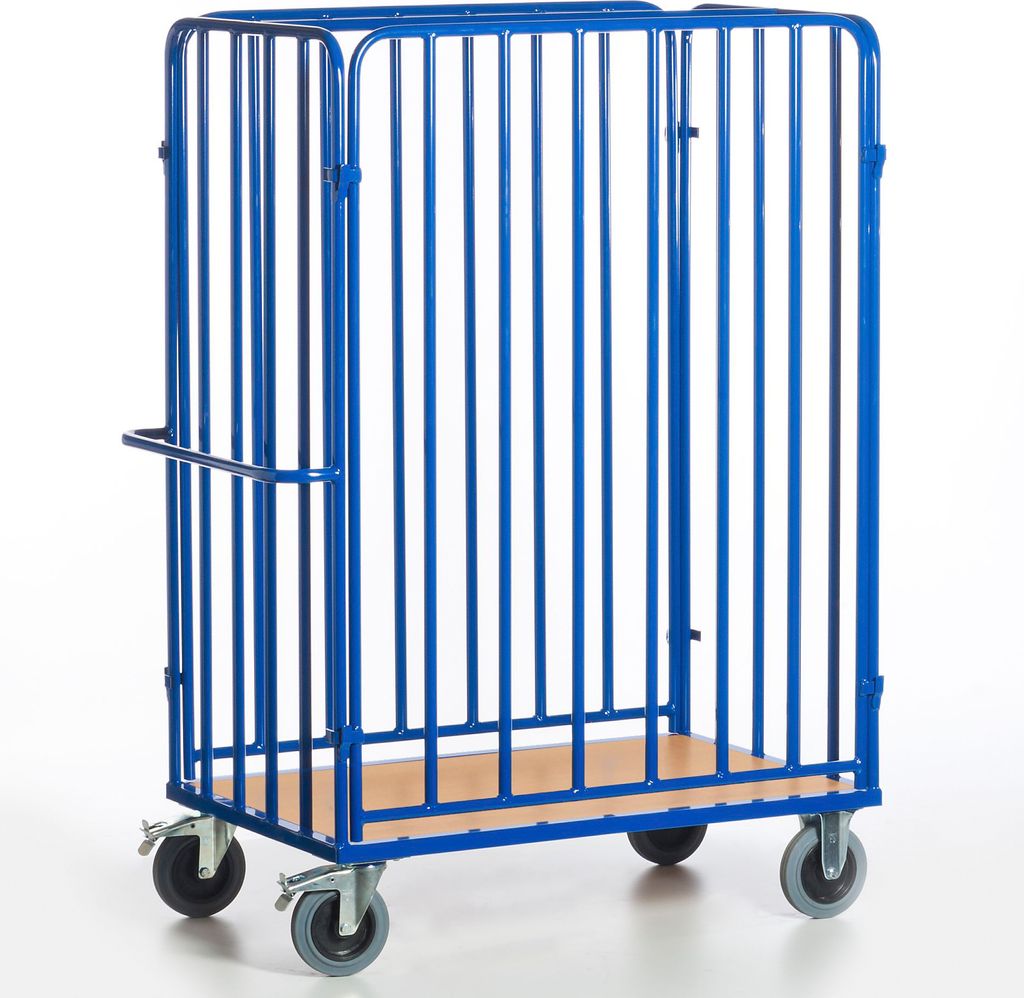 Rollcart Paketwagen 1880mm hoch 4 Wände offen mit Ladefläche im Buchendekor 1200x740mm