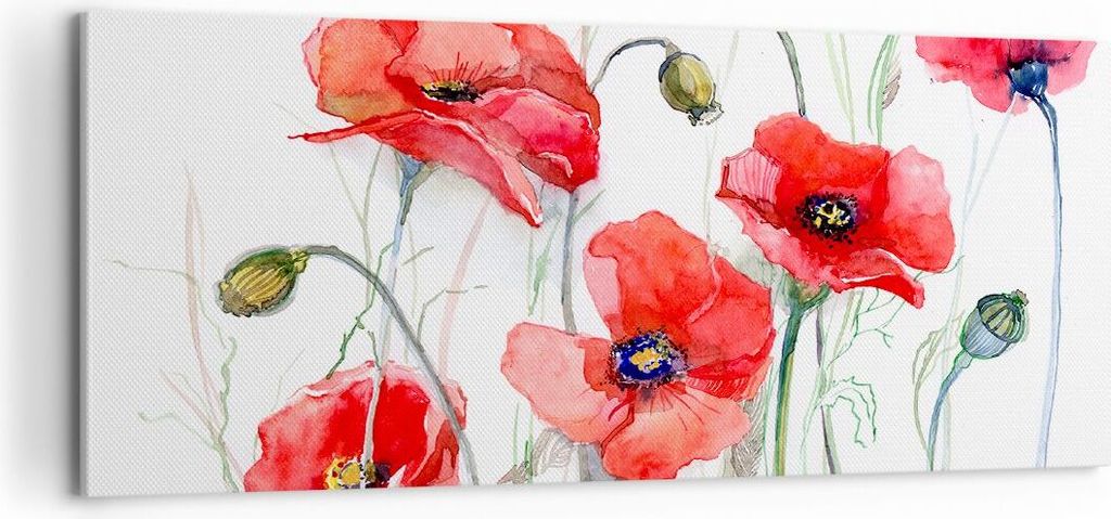 Bild auf Leinwand - Leinwandbild - Blume Mohn Wiese - 100x40cm - Wand Bild - Wanddeko - Wandbilder - Leinwanddruck - Bilder - Kunstdruck - Wanddeko...