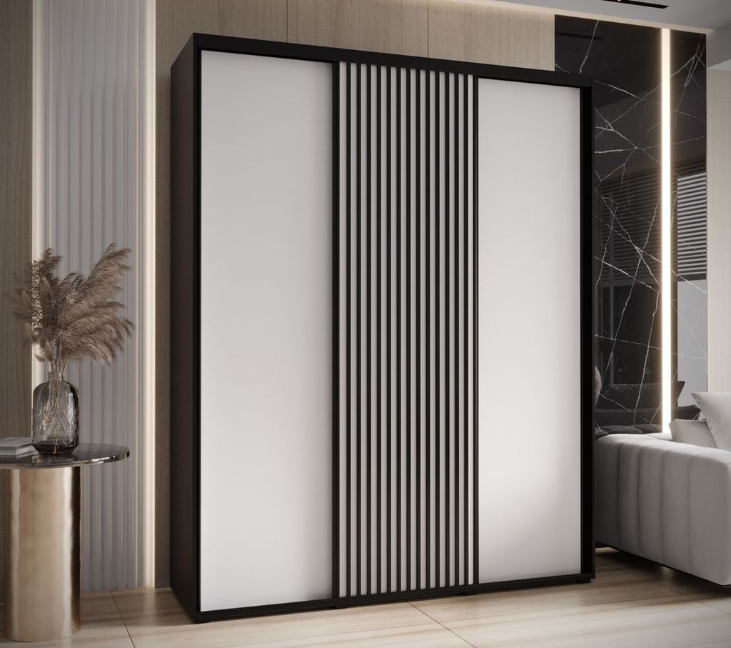 Kleiderschrank FIDELIA 1 - 190/60 cm, schwarz / weiß / schwarz