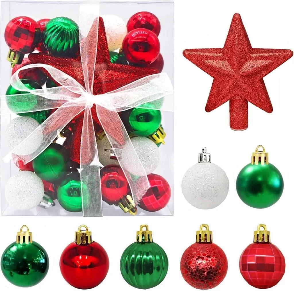 Boules de Noël 3cm Incassables avec Attaches - Pack de 30 Tricolore