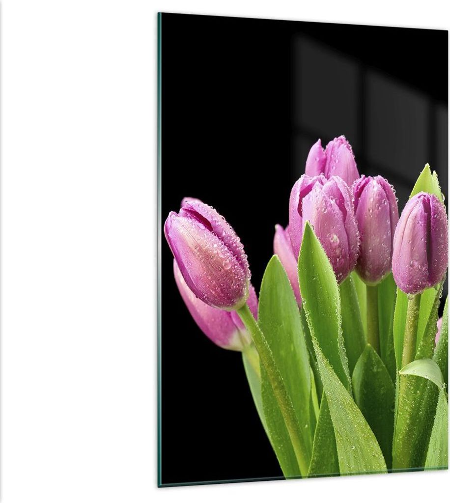 Bilder auf glas - Einteilig - Tulpen Blumenstrauß Tau Tropfen - 80x120cm - Glasbilder - Wandbilder - Bilder - Wanddekoration aus Glas - Glas Bilde...