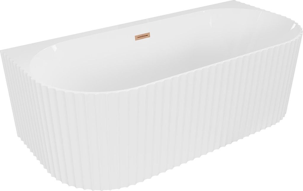 Mexen Sella freistehende wandnahe Wanne geriffelt 170 x 80 cm, weiß glänzend, Überlauf gebürstetes Kupfer - 52711708000-65