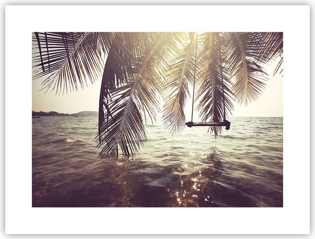 Poster - Poster ohne Rahmen - Meer Palme Wasser - 40x30 cm - Wand Bild - Wanddeko - Wandbilder - Kunstposter - Wandposter - Bilder - Kunstdruck - W...