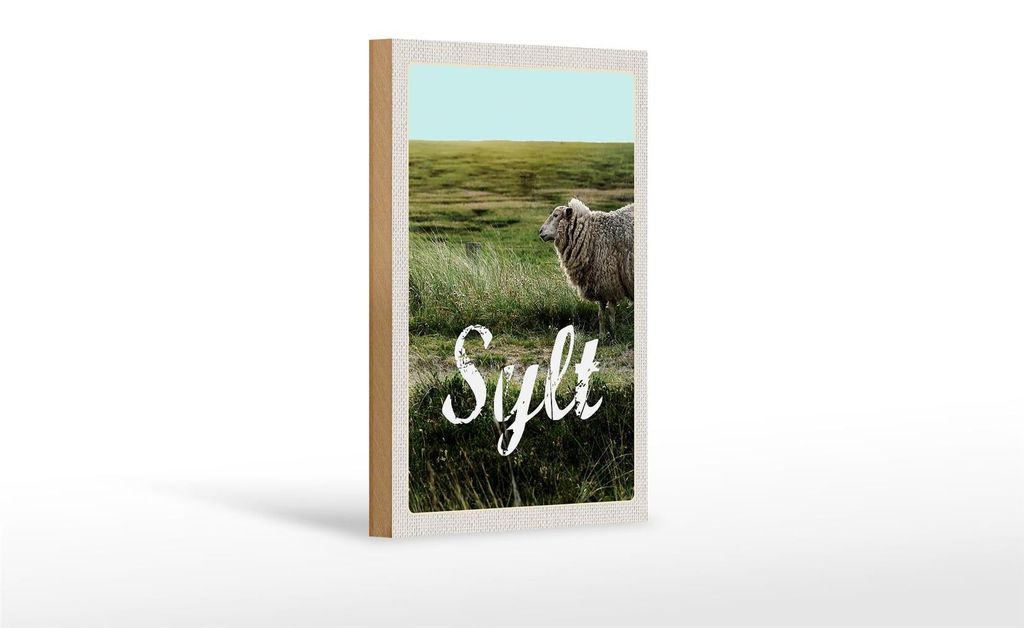 Holzschild Reise 12x18 cm Sylt Insel Urlaub Wiese Schaf Produktbild 