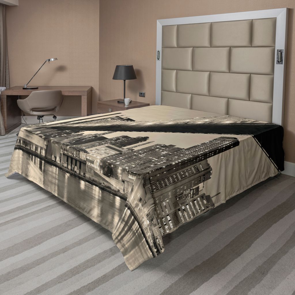 ABAKUHAUS New York Bettlaken, Queensboro Bridge NYC Nacht Sepia Artprints Städtischen Stadt View Modern Life Theme, weiches bequemes oberes Bettla...