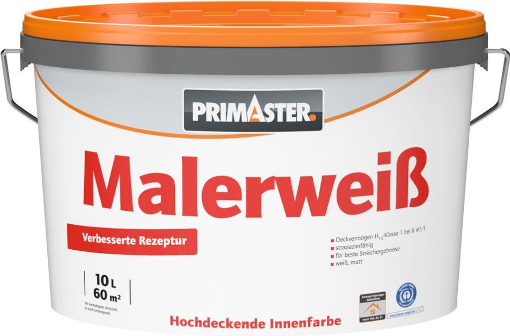 Primaster Wandfarbe Malerweiß konservierungsmittelfrei 10 L Produktbild 