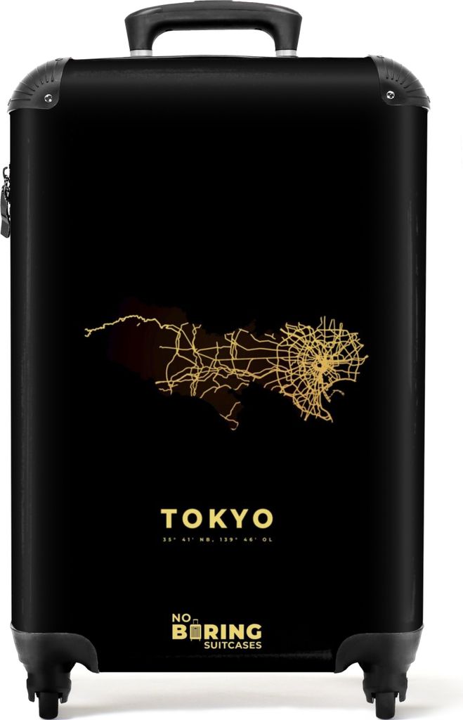 NoBoringSuitcases.com Koffer Handgepäck Trolley Rollkoffer Kleine Reisekoffer mit 4 Rollen - Tokio - Stadtplan - Karte - Gold - Japan - Cabin Si...