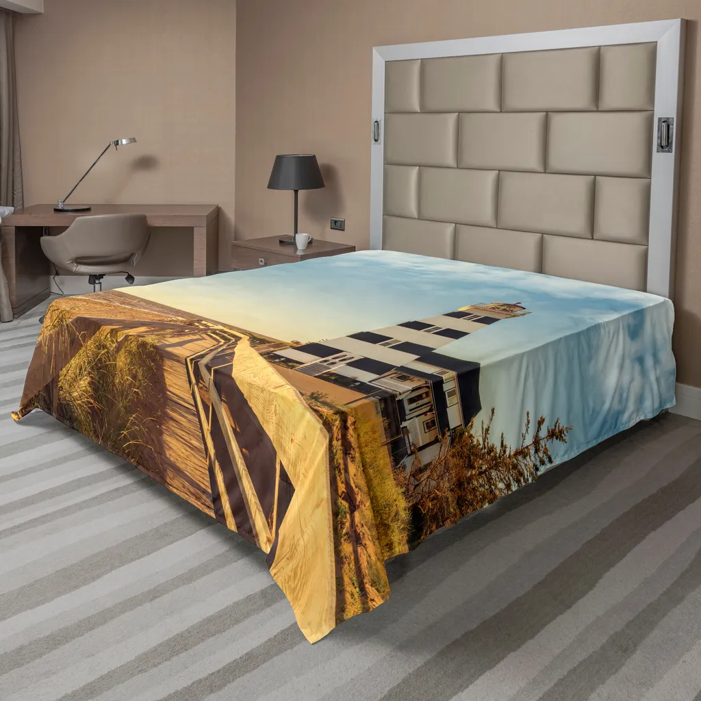 Grand Drap Plat Thème Mer et Phare pour Décoration de Chambre 260 cm