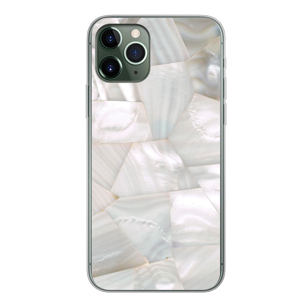 MuchoWow Handyhülle Schutzhülle Hülle für iPhone 11 Pro Naturstein - Perlmutt - Weiß Silikon Softcase Handy Hülle - Handy