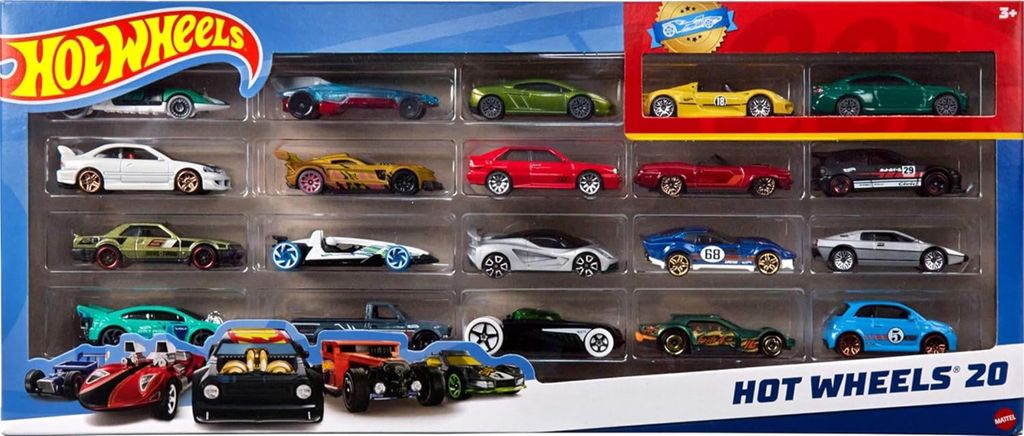 Mattel, Hot Wheels 20 Fahrzeuge im Maßstab 1:64 (Modell), Bunt