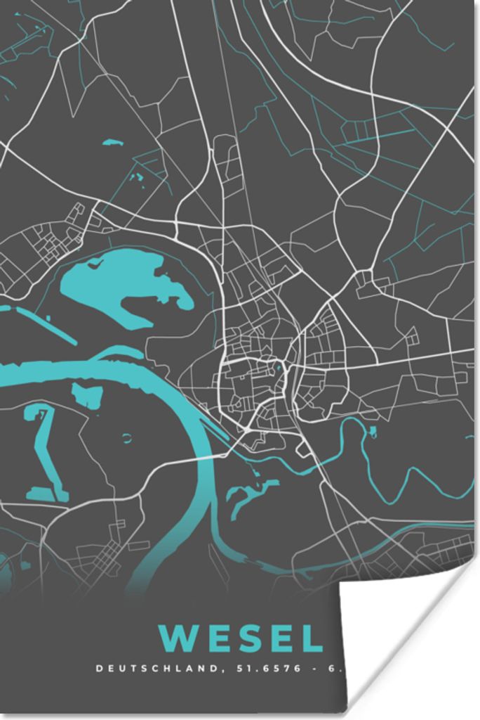 MuchoWow Poster Deutschland - Blau - Wesel - Stadtplan - Karte 80x120 cm - Papierdruck