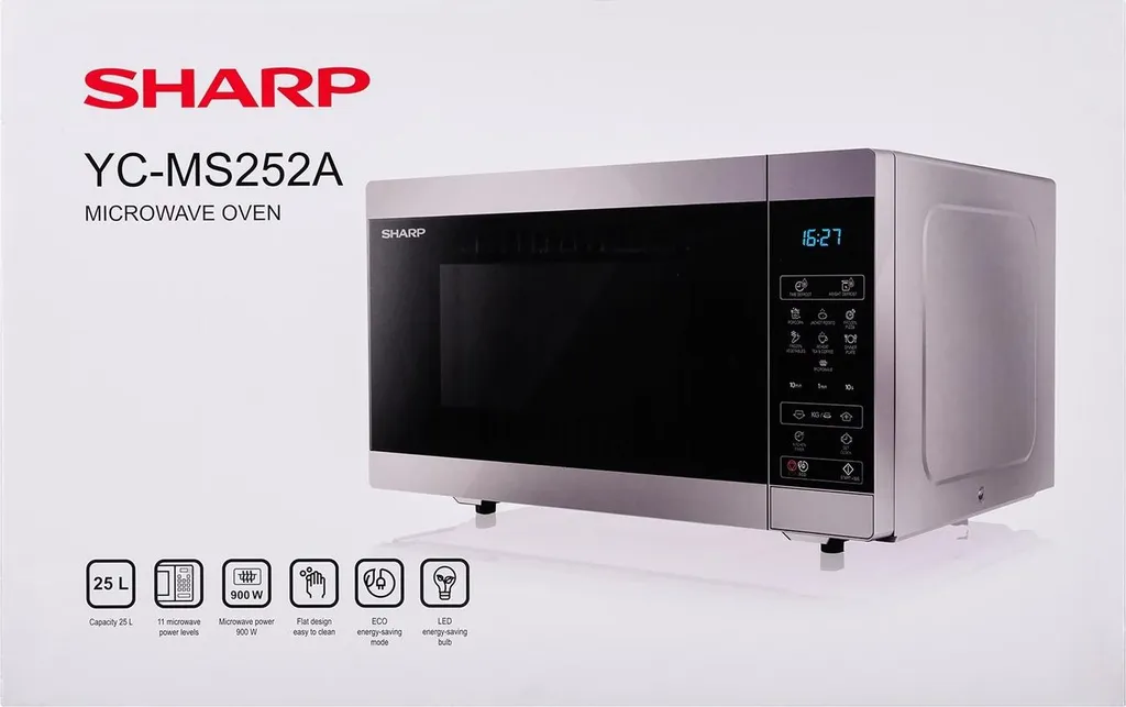 Micro-ondes Pose Libre Sharp 25L Argenté avec Programmes de Cuisson - 7