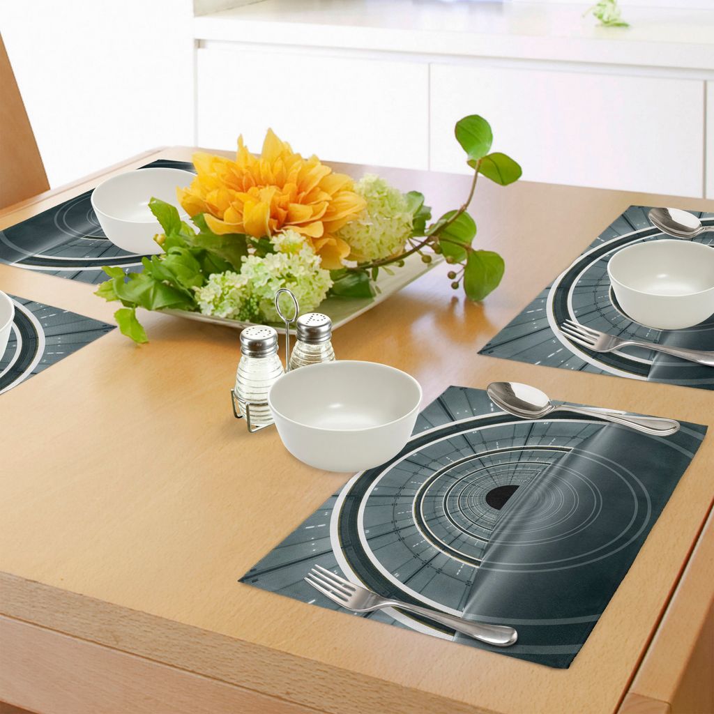 ABAKUHAUS Weltraum Platzmatten, Science Fiction Theme 3D Design futuristischen Korridor technologischen Bild drucken, Tiscjdeco aus Farbfesten Stof...