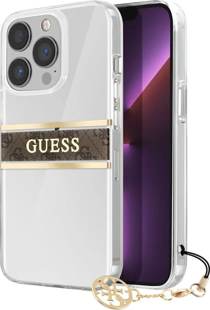Guess, Hülle für Apple iPhone 13 Pro Stripe Charm, Braun