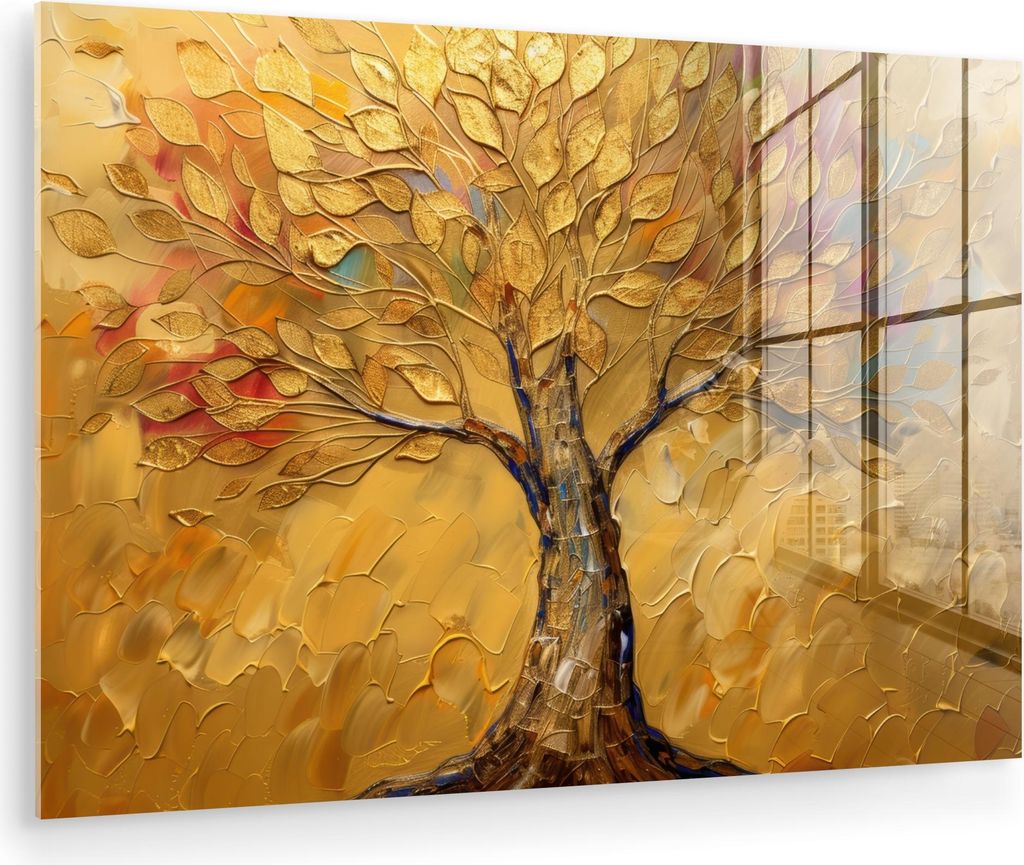 MuchoWow Glasbilder - Bilder auf Wandbild - Foto auf Glas Gold - Baum - Abstrakt - Modern 30x20 cm Wanddekoration aus Glas - Acrylglasbild - Acrylb...