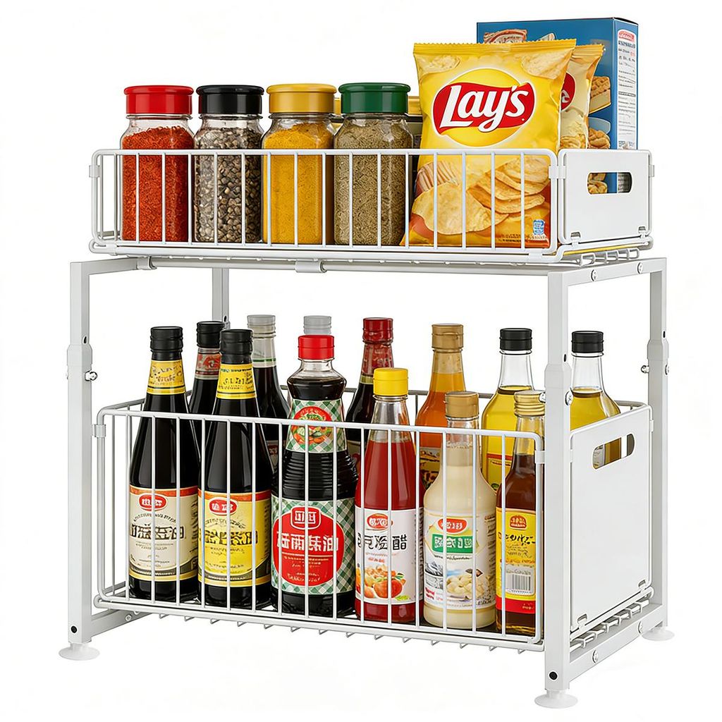 Küchenregale für Unterschrank, 2-stufiger Küchenorganizer aus Metall, Aufbewahrungsregal unter der Spüle für Küche, Bad & Speisekammer
