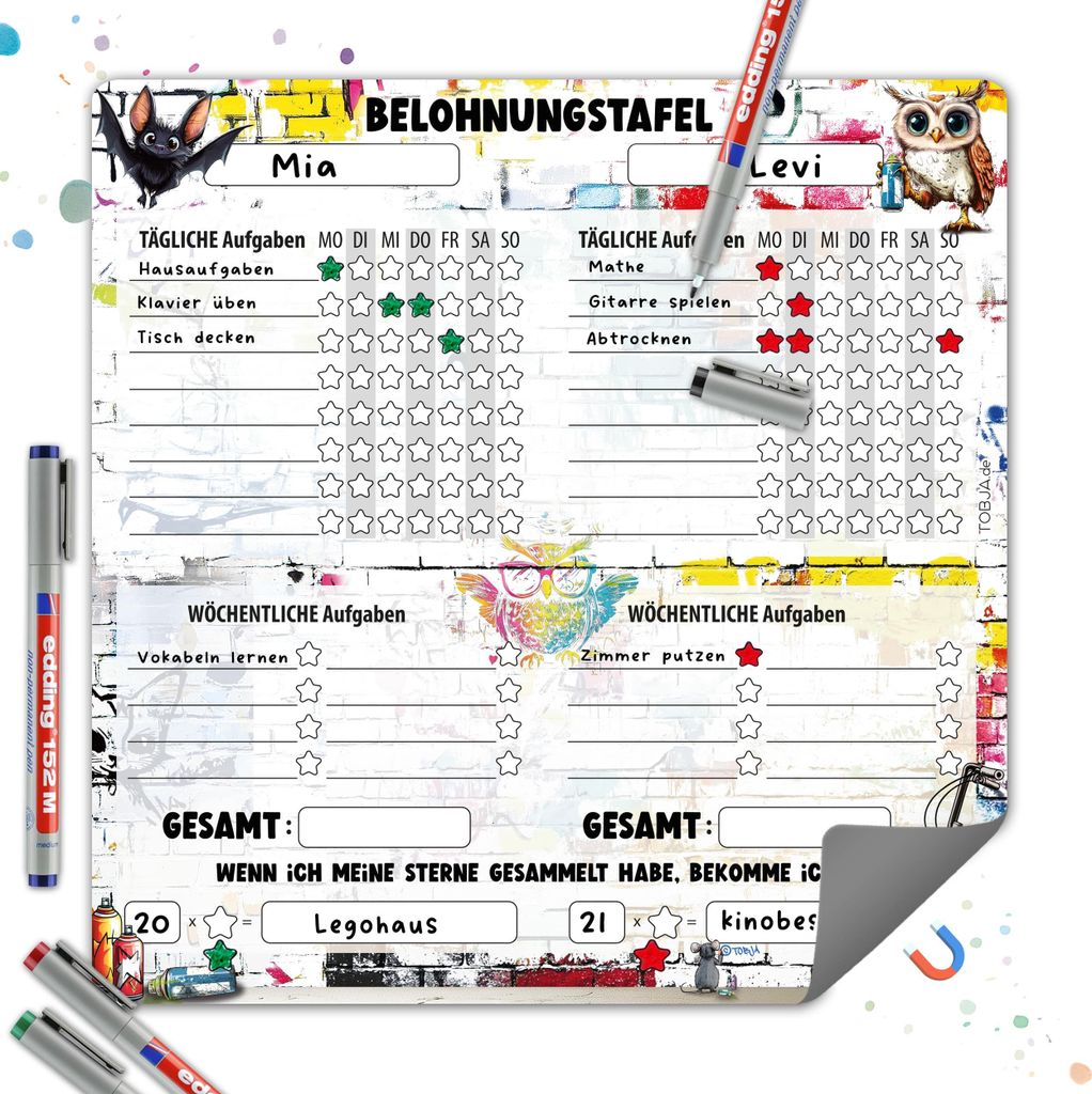 Belohnungstafel Kinder magnetisch – Graffiti Design mit Produktbild 