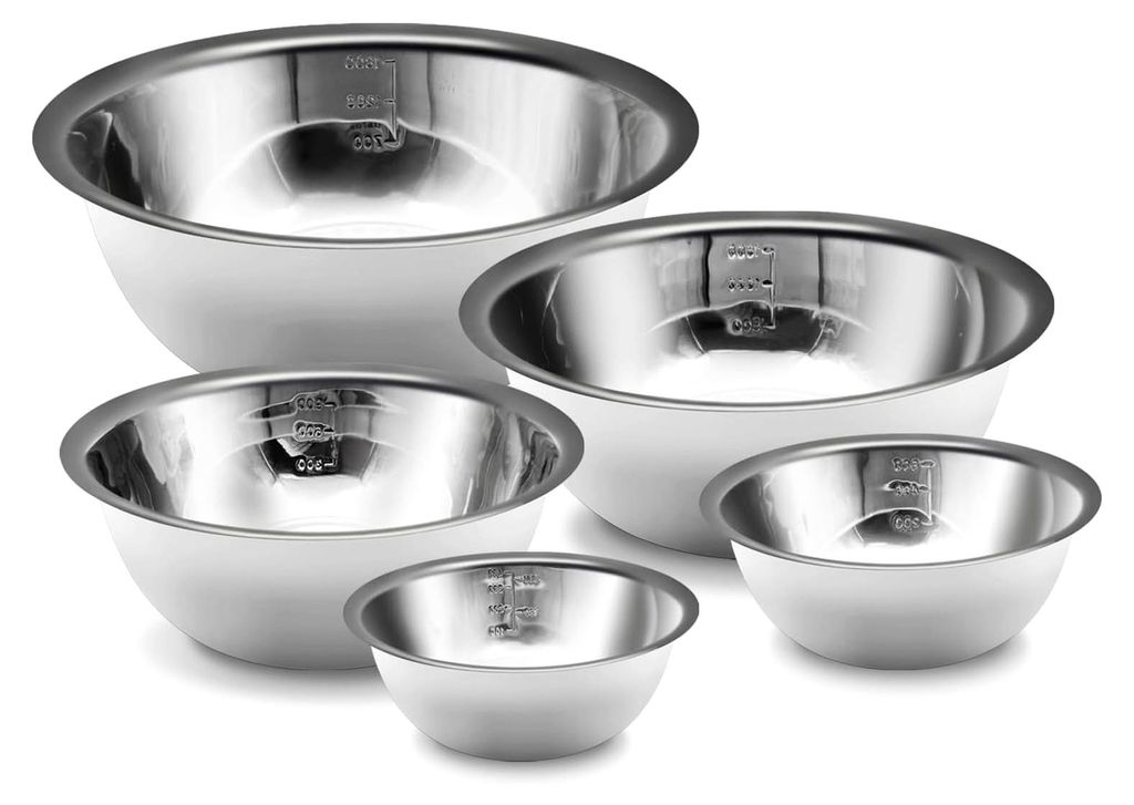Rührschüsseln mit Skala, Edelstahl-Rührschüssel-Set, stapelbar, 5-teilig