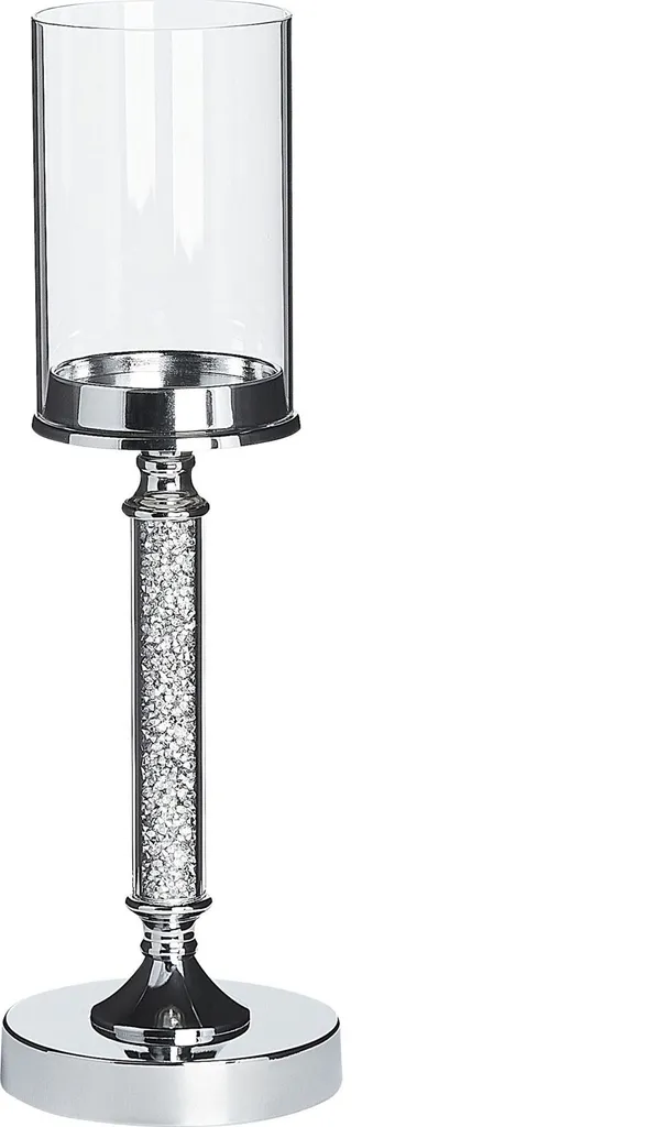 Bougeoir Design Argenté 41 cm avec Abat-jour Verre Protection Flamme
