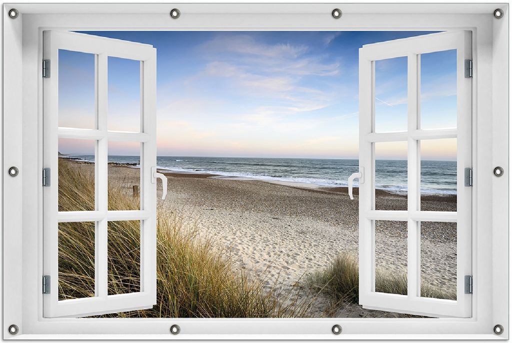 Wallario Outdoor-Poster für Garten oder Balkon 100 x 150 cm: Strandspaziergang im Urlaub an der Ostsee
