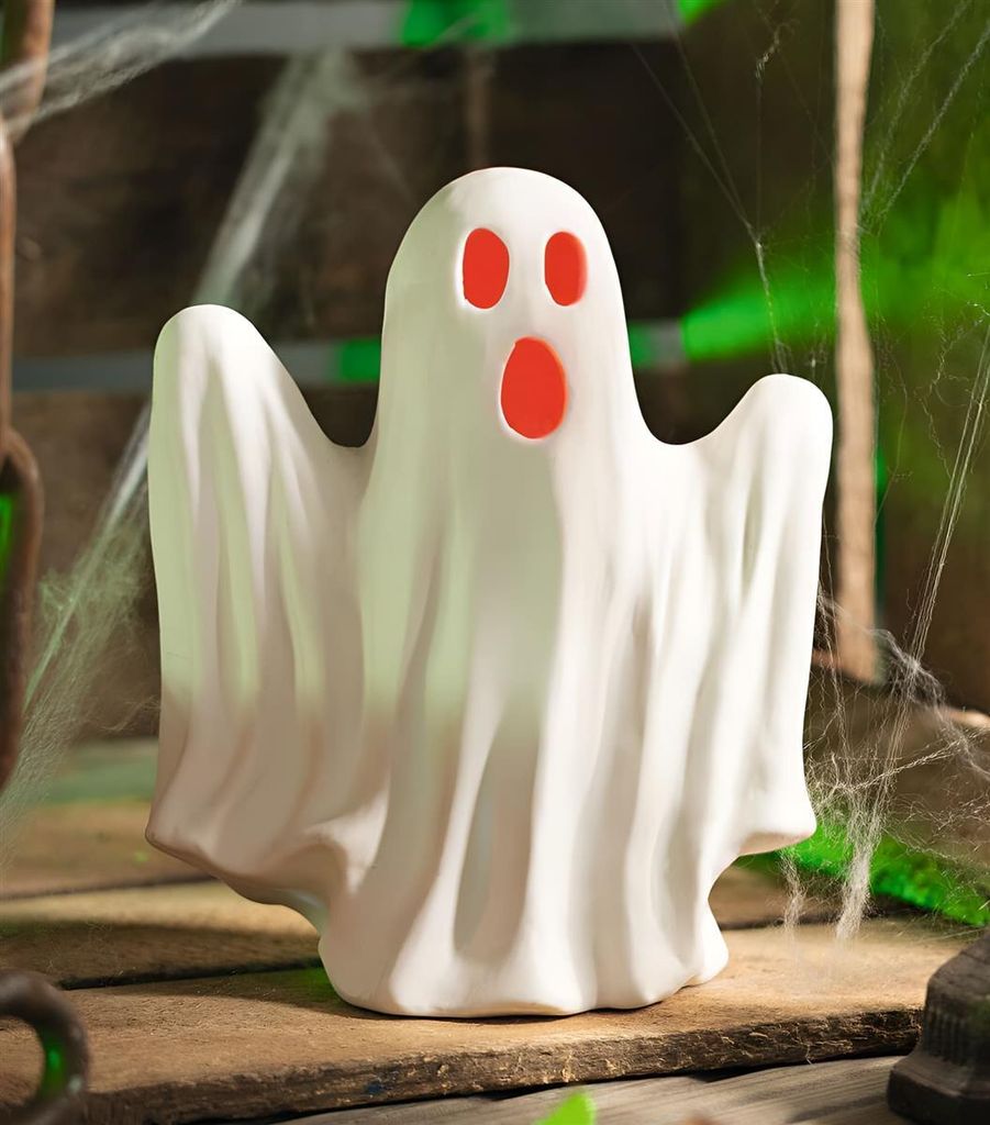 LED Gespenst "Farbwechsel" aus Porzellan, weiß, Halloweendeko mit bunter Beleuchtung, Geist, Leuchtdeko, Halloween Deko