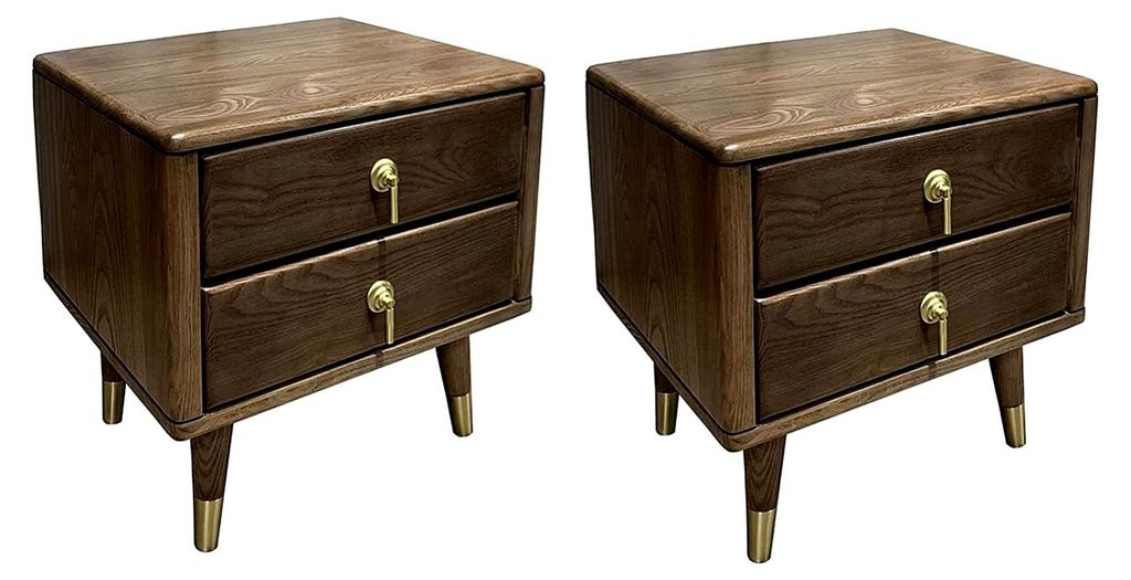 Nachttisch aus Eschenholz mit 2 Schubladen, 48 x 40 cm, im 2er-Set