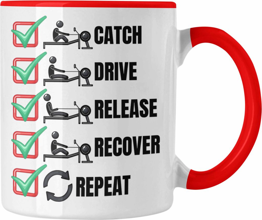 Trendation - Rudern Tasse Geschenk Ruderer Rudergerät Catch Drive Release Recover Repeat Ruder-Verein Geschenkidee Kaffee-Becher (Rot)