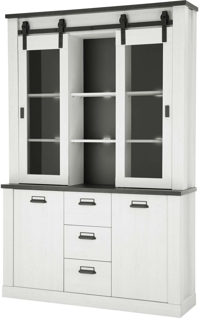 Buffetschrank Sherwood - Pinie Weiß Landhaus mit LED-Rückwandbeleuchtung