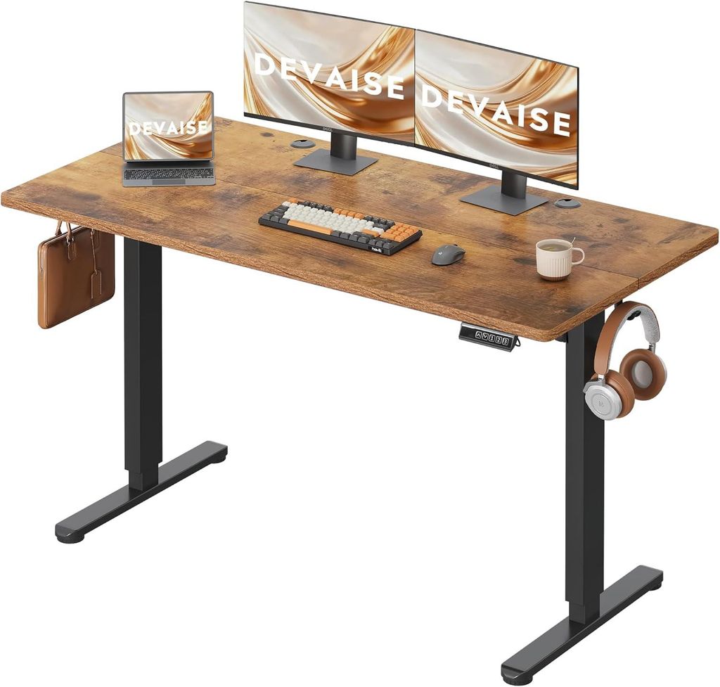 höhenverstellbarer Schreibtisch 140×70 cm, leiser Motor mit 3-facher Höhenspeicherung, Verstellbereich 72–118 cm, ergonomischer Sitz-Steh-Tisch