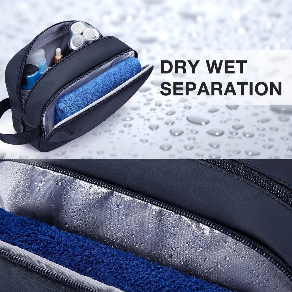 Trousse de toilette double compartiment imperméable pour homme bleu - 3