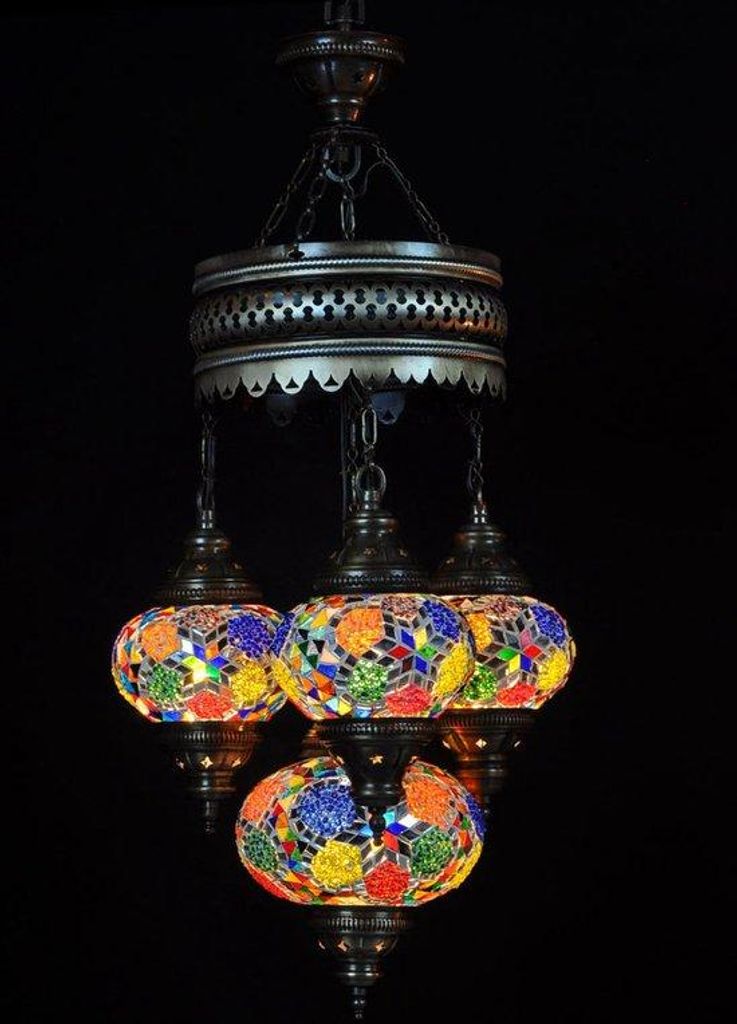 4-globige türkische Hängelampe aus Mosaikglas in bunten Produktbild 