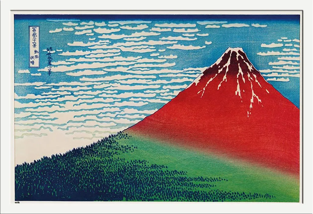 Poster d'arte - Poster - Katsushika Hokusai + cornice rimovibile, Shinsuke® Maxi MDF bianco, pannello acrilico