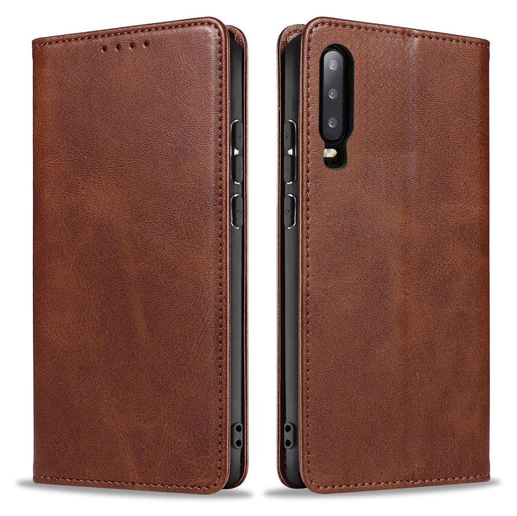 Handyhülle für Huawei P30 Kunstleder Flip Cover Hülle Handytasche Case Kartenfach Farbe: Dunkelbraun