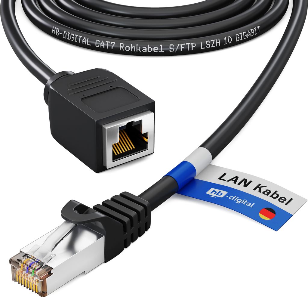 hb-digital 5m LAN Kabel Verlängerung Verlengerungskabel CAT7 RJ45 S/FTP PiMF LSZH schwarz