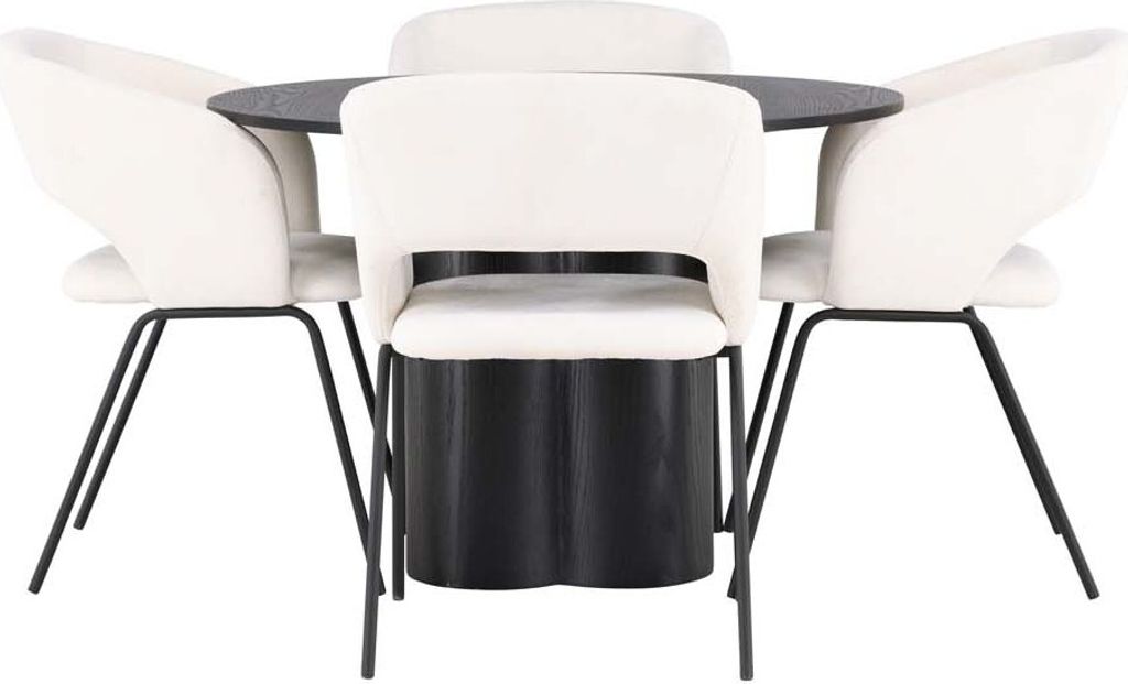 Olivia Essgruppe Tisch schwarz und 4 Day Stühle offwhite.