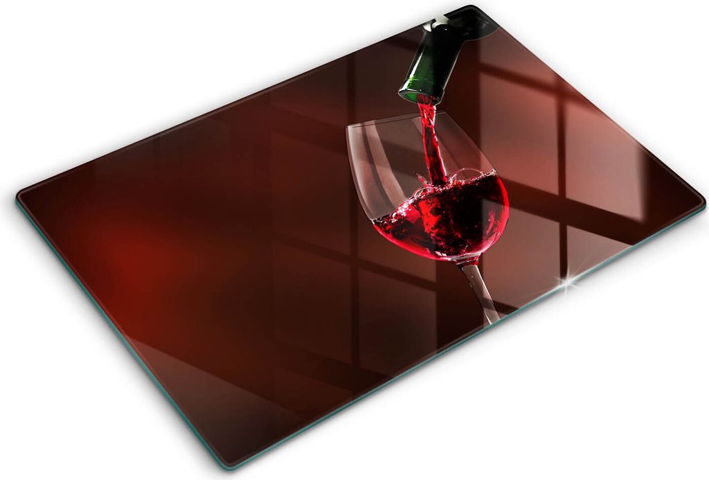 Glasschneideplatte - Herdabdeckplatte - 80x52 cm -Schneidebrett - Spritzschutz -Ein Glas Wein
