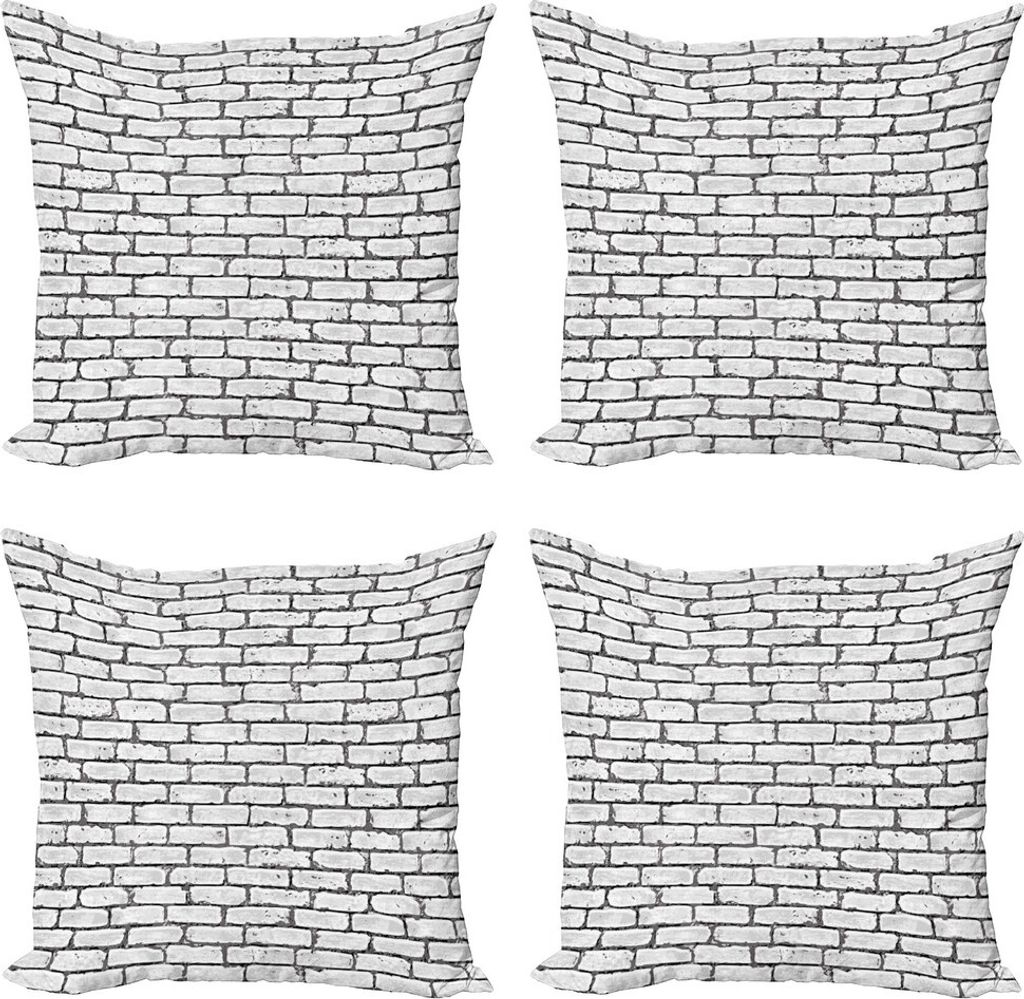 ABAKUHAUS Grau und Weiß Kissenbezug Set (4 Stück), Retro Ziegelmauer, Moderner Doppelseitiger Digitaldruck, 45 cm x 45 cm, Grau