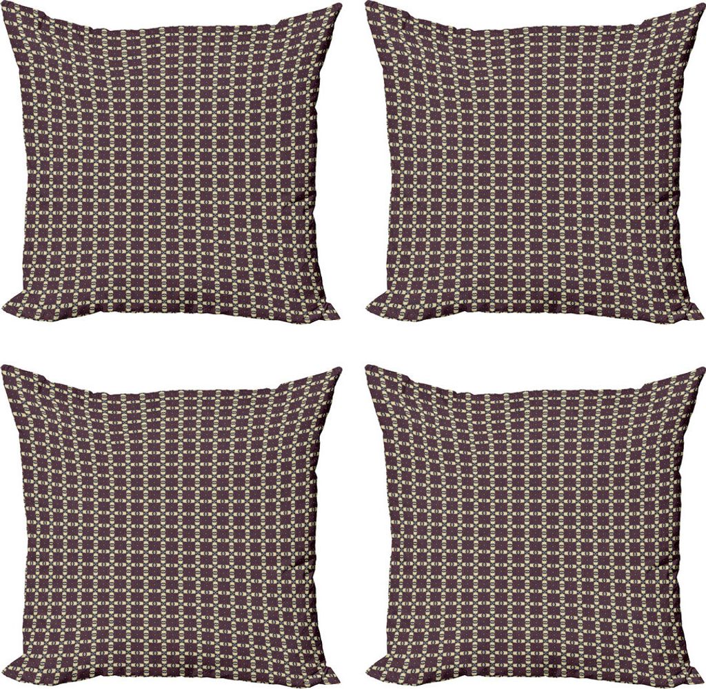 ABAKUHAUS Stammes Kissenbezug Set (4 Stück), Geometrische Muster Bohemian, Moderner Doppelseitiger Digitaldruck, 40 cm x 40 cm, Blassgelb Aubergine