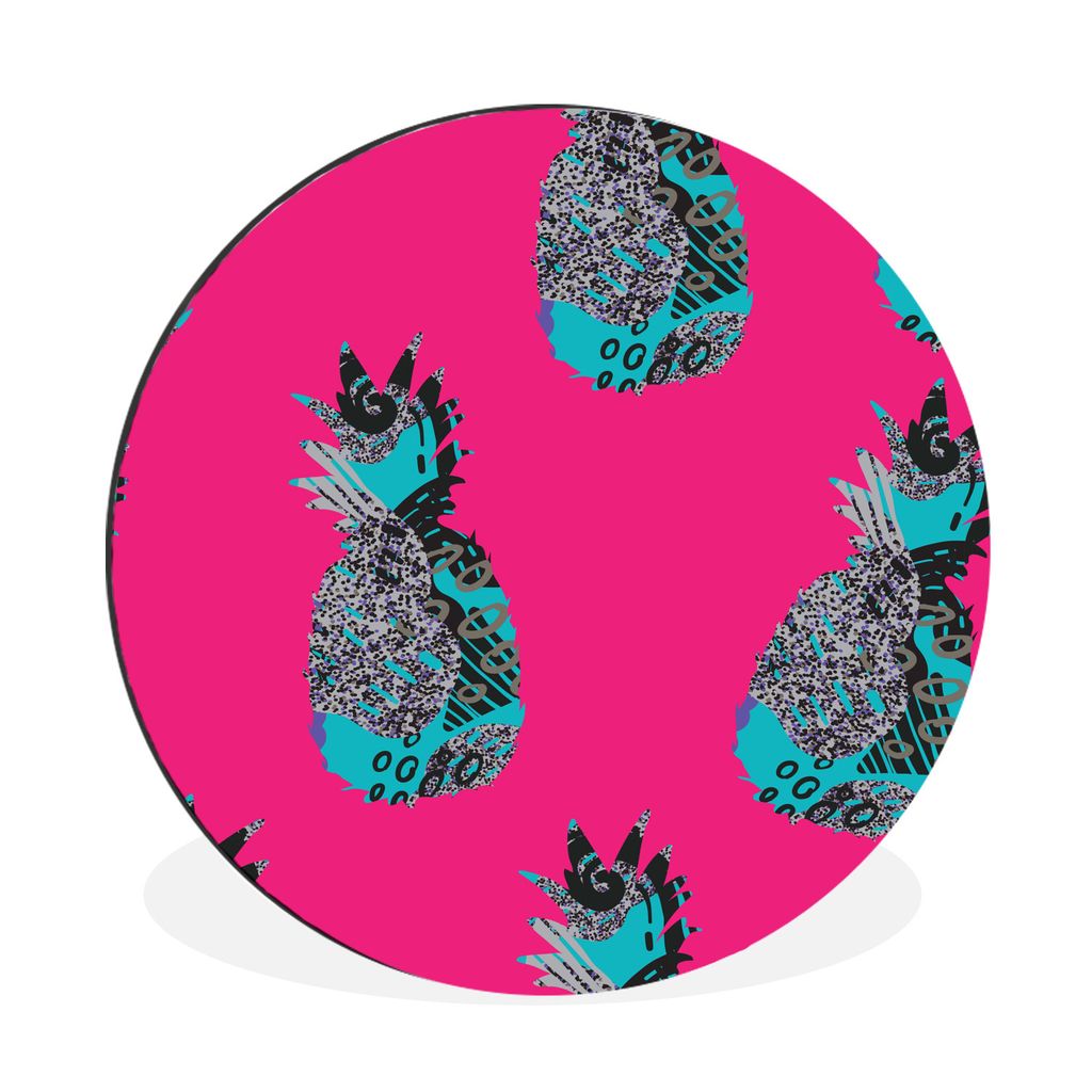 MuchoWow Aluminium Wandkreis Illustration eines Musters mit abstrakt gefärbten Ananas Ø 30 cm Wanddeko Modern Wohnzimmer - Wand Bild - Wohnzimm...