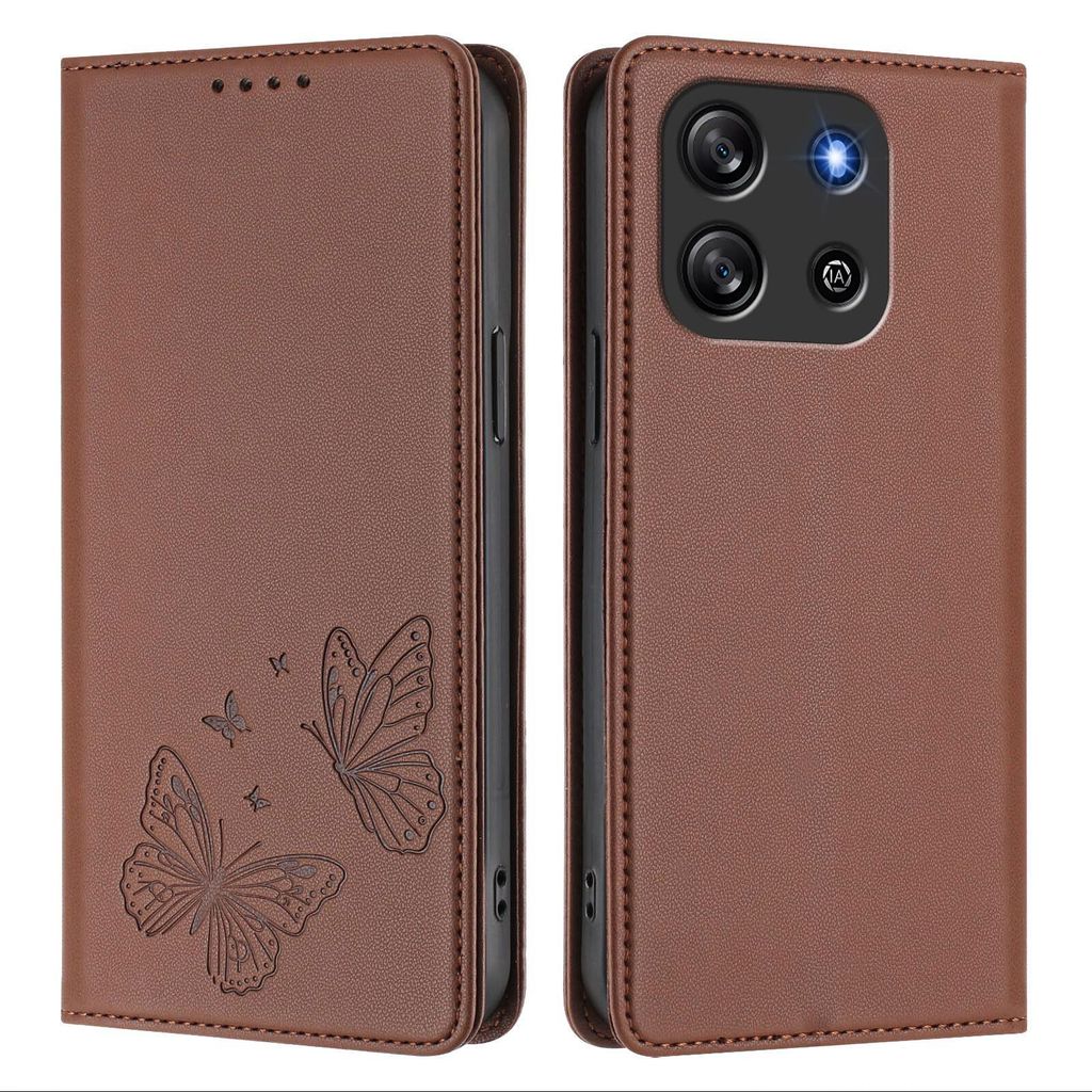 Lederhülle für Oscal Flat 1C, Schmetterling Prägung Leder Brieftasche Schutzhülle mit Ständer Braun