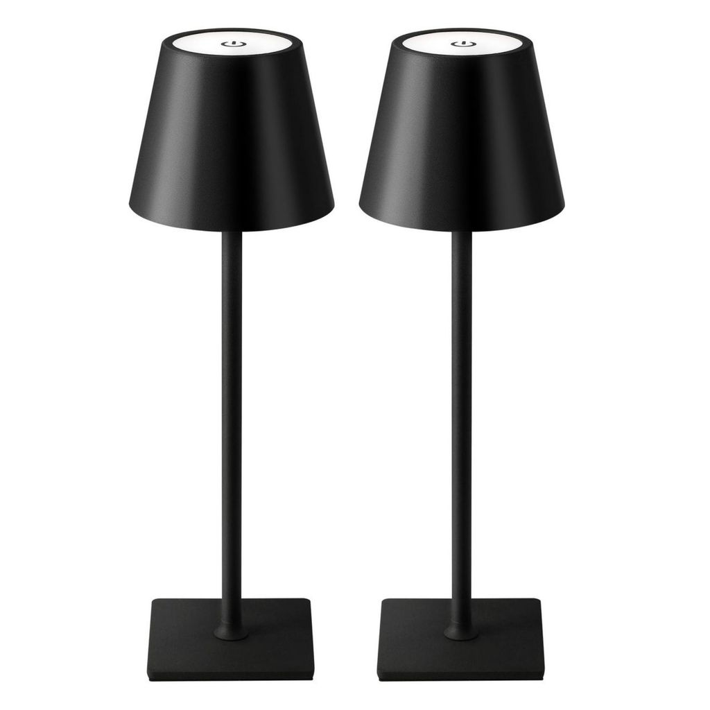2er Set LED Tischlampe Kabellos Dimmbar USB Wiederaufladbar Schwarz
