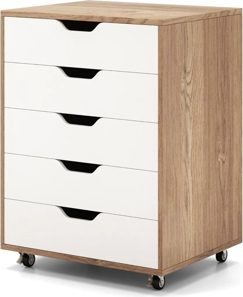 Caisson de bureau mobile 5 tiroirs, rangement dossiers à roulettes