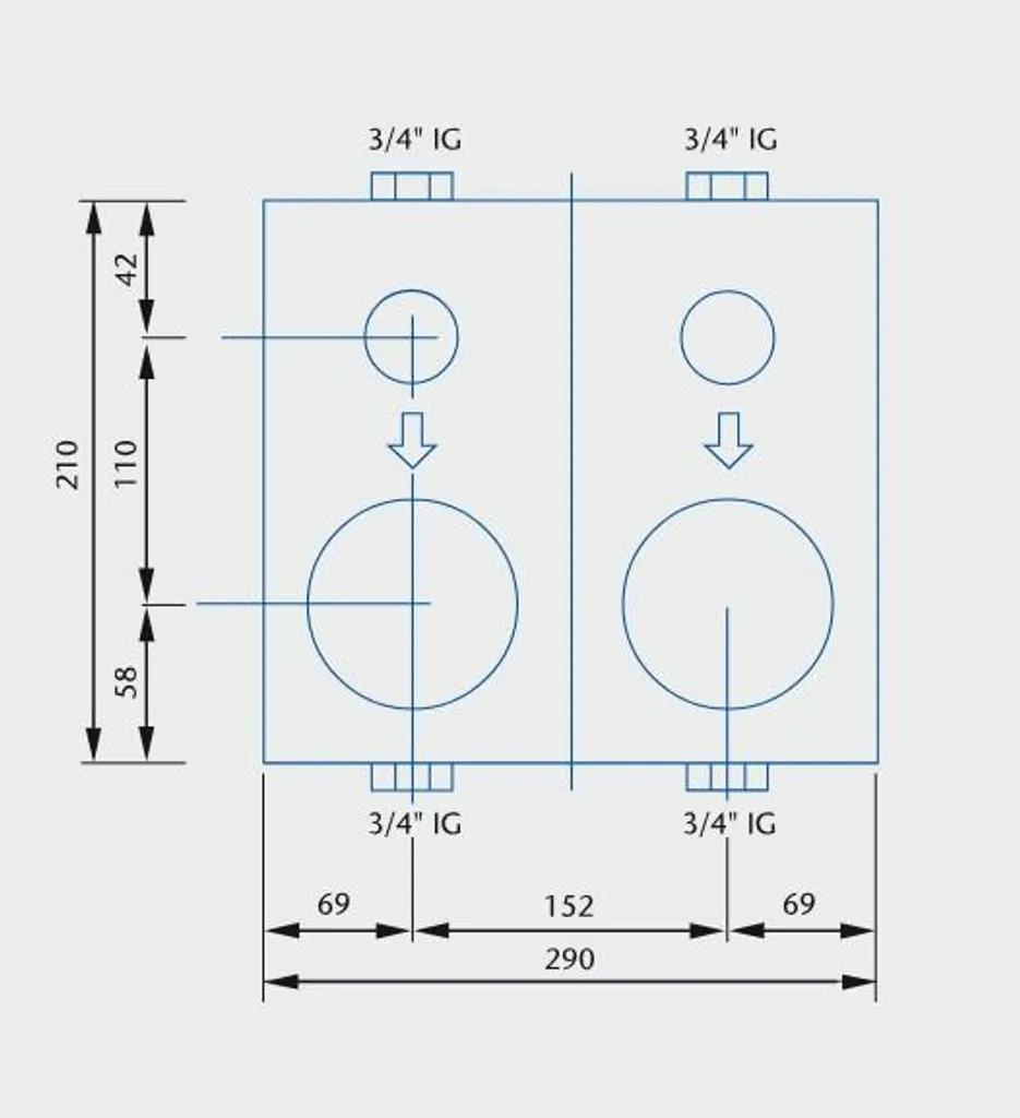 Support de montage double pour compteur eau Coax 2 pouces avec vannes