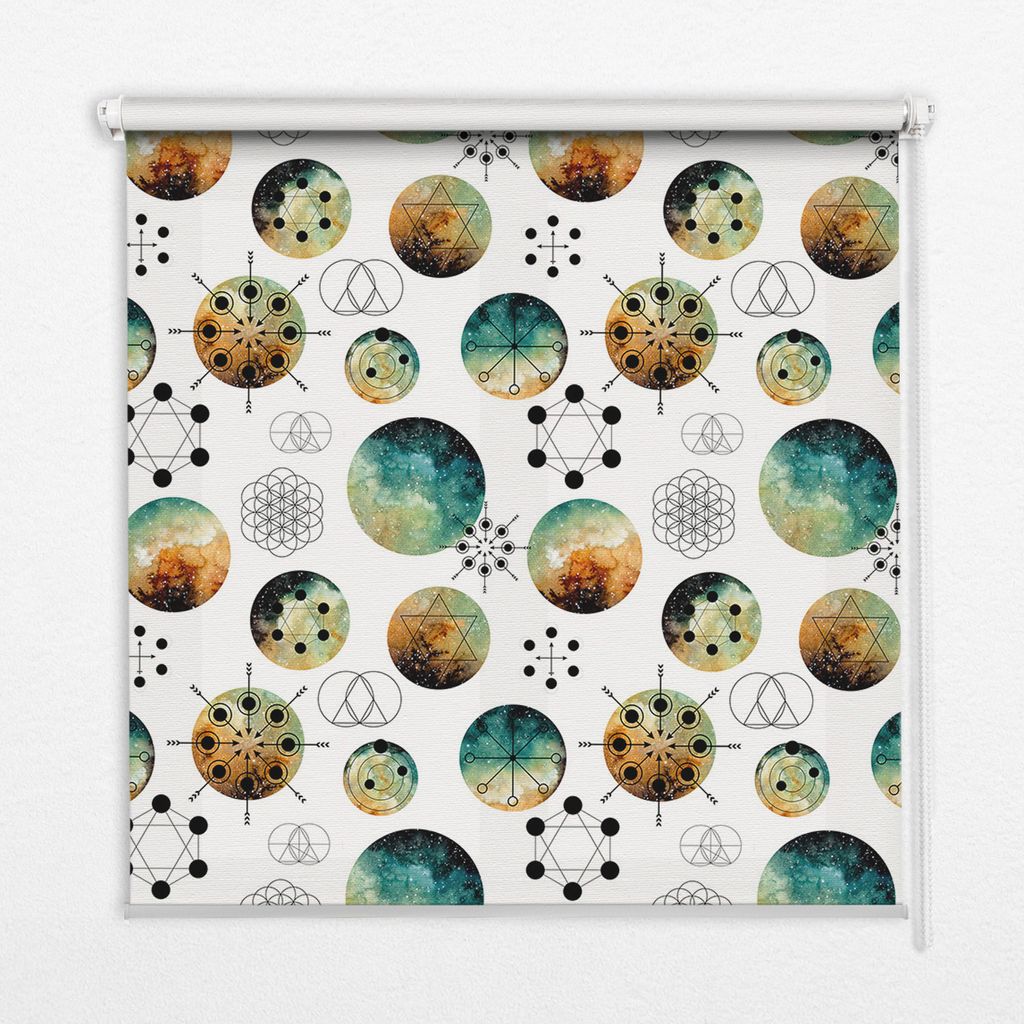 Seitenzug-Rollo Fensterrollo Jalousie - Lichtdurchlässig Springrollos - 150x180 cm - Farbige Kreise