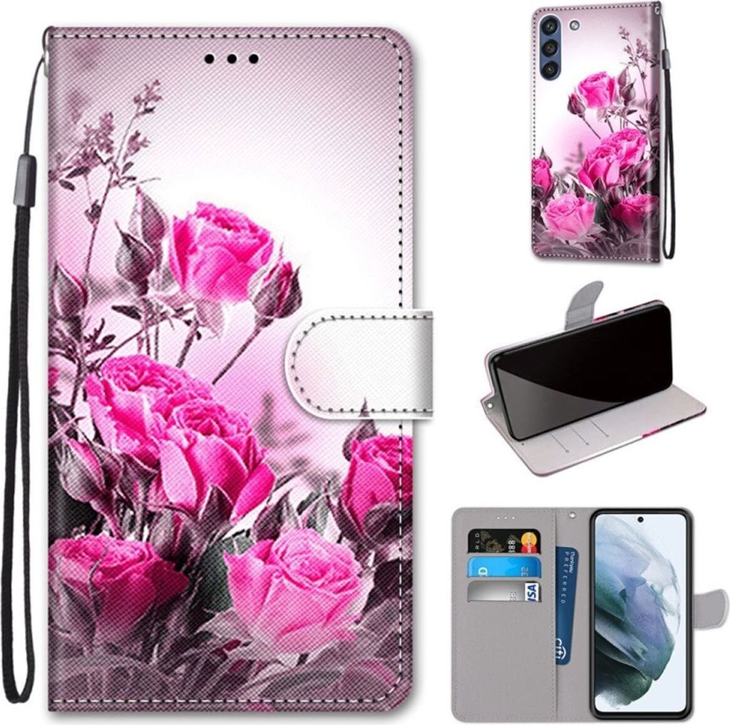 König Design Hülle kompatibel mit Samsung Galaxy S21 FE Kunstleder Handyhülle - Handy Case Wildrose