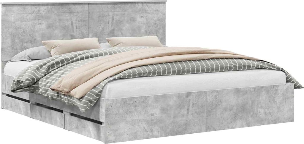 vidaXL Bettrahmen mit Kopfteil Beton Grau 200 x 200 cm Ingenieurs Holz