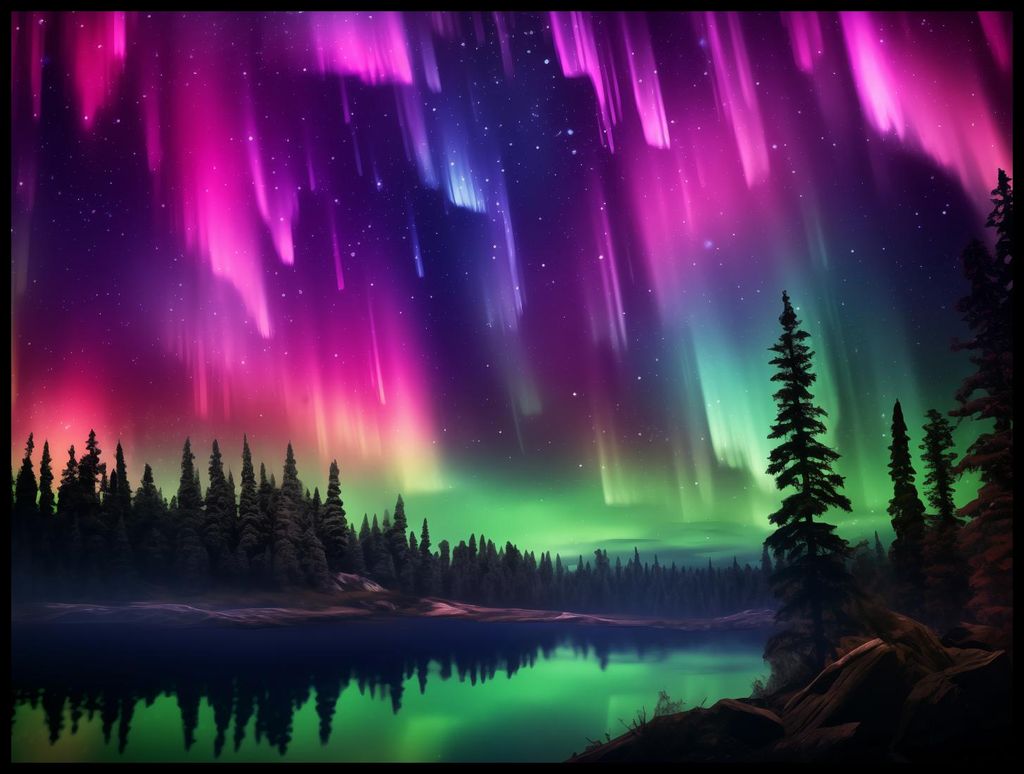 Plakat 100x75cm Polarlicht über dem Wald