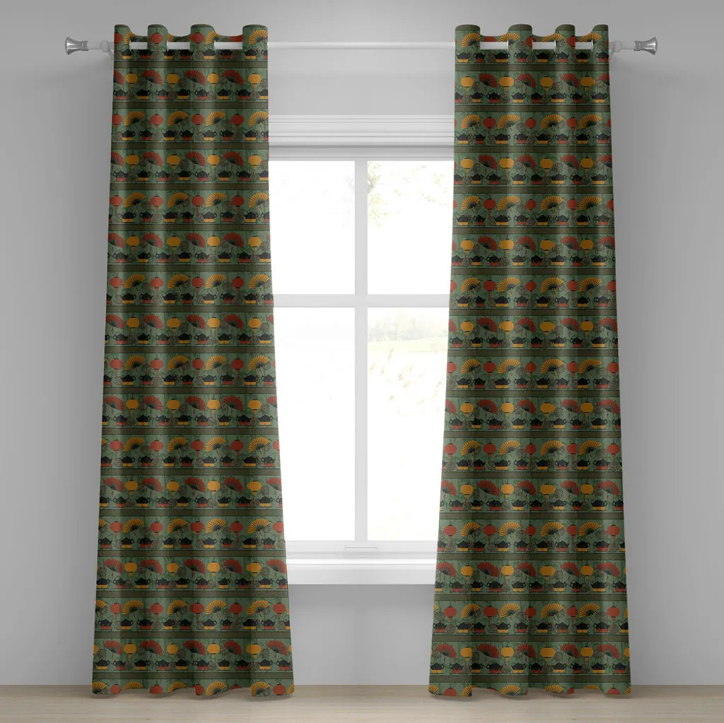 Tende Orientali ABAKUHAUS Bambù e Lanterne 280x175 cm Verde