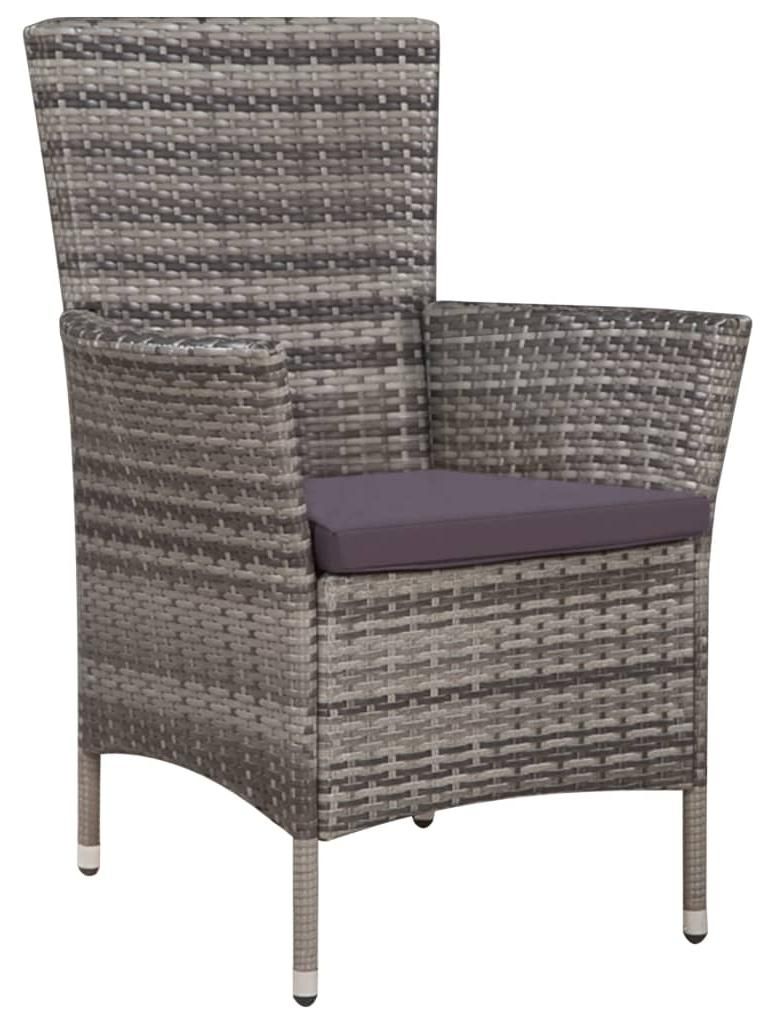 vidaXL Gartenstuhl und Hocker mit Polstern Poly Rattan Grau