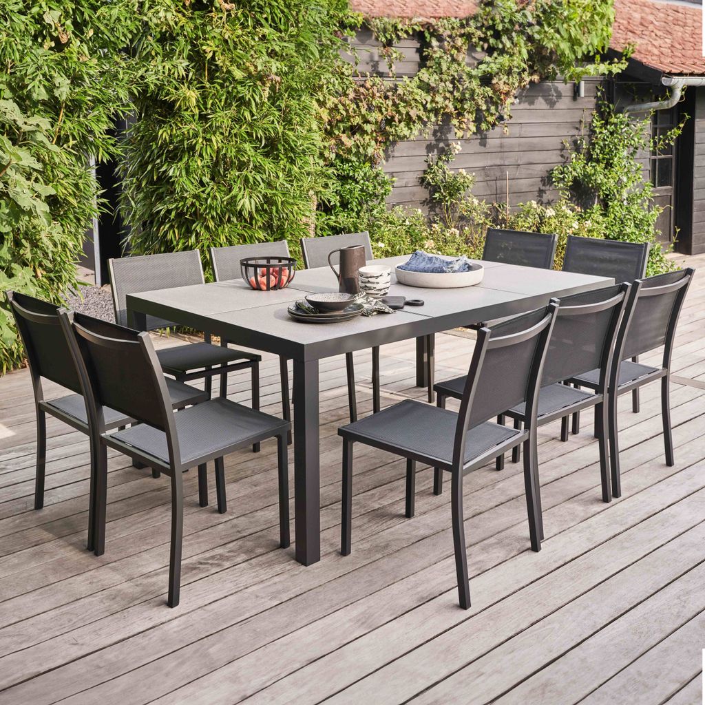 Gartentisch und -stühle für 10 Personen aus Keramik Grau - Oviala Tivoli
